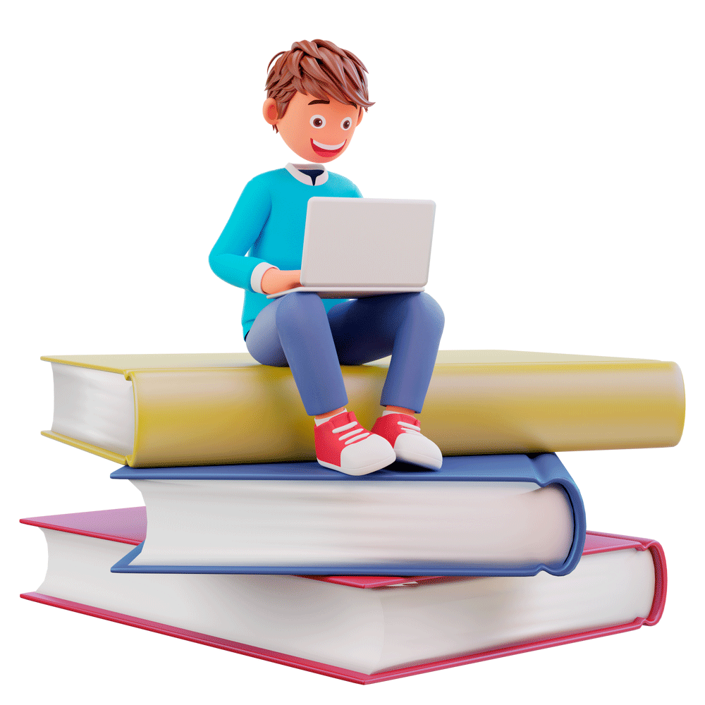 student-studying-on-laptop-while-sitting-on-big-books Visuel de graphique sur ordinateur